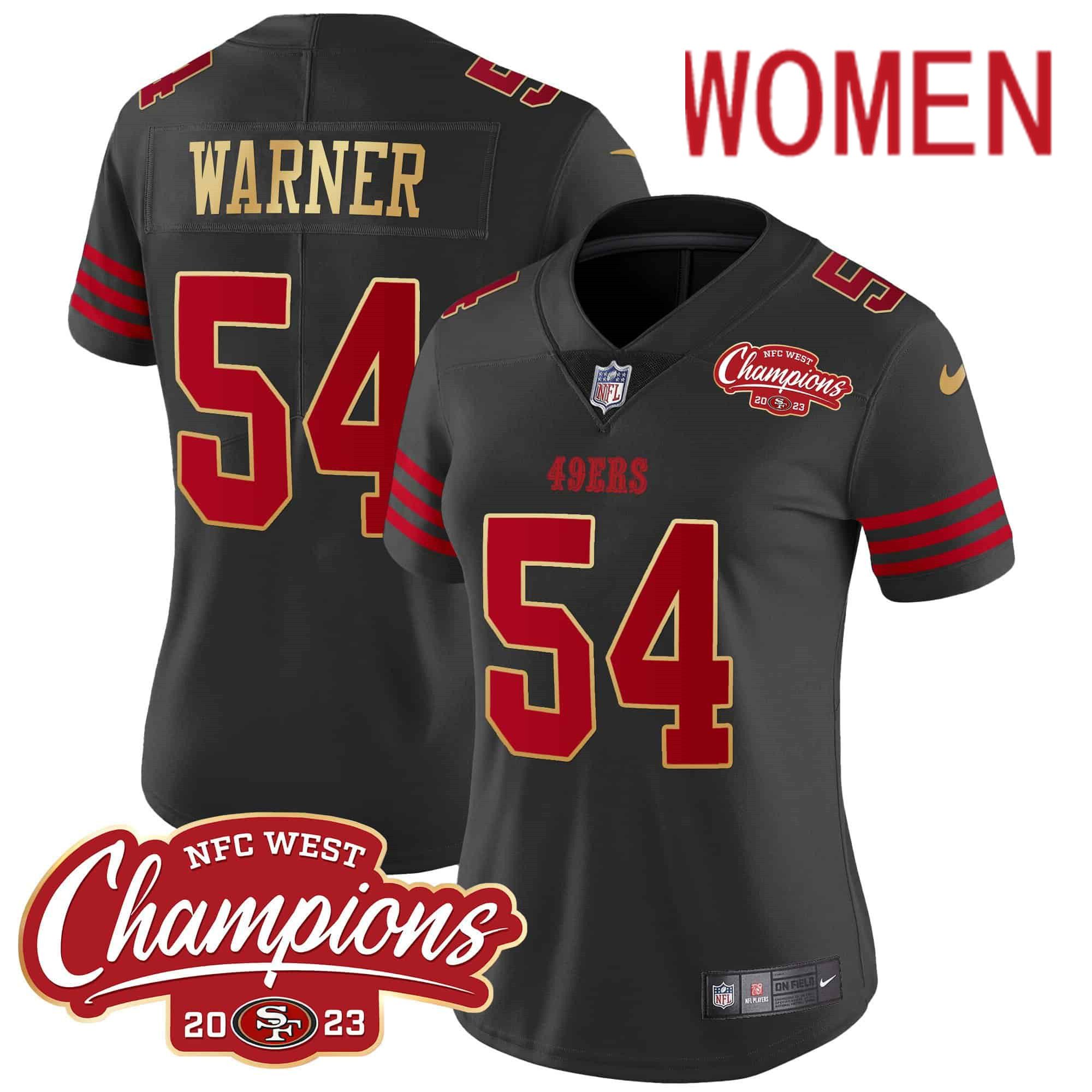 Women San Francisco 49ers 54 Warner Black 2024 Nike NFC West Champions Gold Trim Vapor NFL Jersey style 1